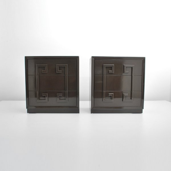Pair of Kittinger "Mandarin" Chests: Designer & Manufacturer: Kittinger Markings: none Country of Origin & Materials: USA; wood Additional Information & Circa: Pair of 3 drawer "Mandarin" chests by Kittinger; c. 1940 (Key Word Search: Ho