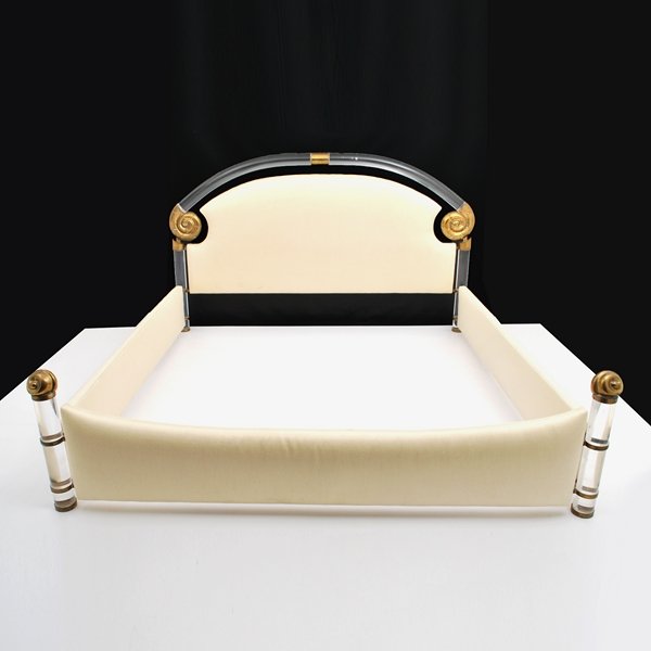 Lucite & Brass Bed, Gabriella Crespi: Designer & Manufacturer: Gabriella Crespi, Attributed Markings: none Country of Origin & Materials: Italy; lucite, upholstery, brass Additional Information & Circa: Lucite and brass bed attributed to 