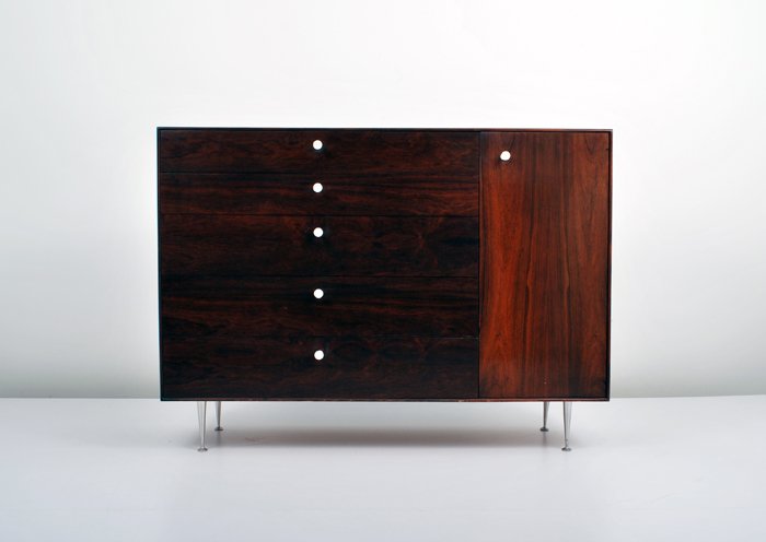 George Nelson Rosewood "Thin Edge" Cabinet: Designer & Manufacturer: George Nelson; Herman Miller Markings: none Country of Origin & Materials: USA; aluminum, rosewood, porcelain Additional Information & Circa: Fine & rare rosewood "Thin Edge" 