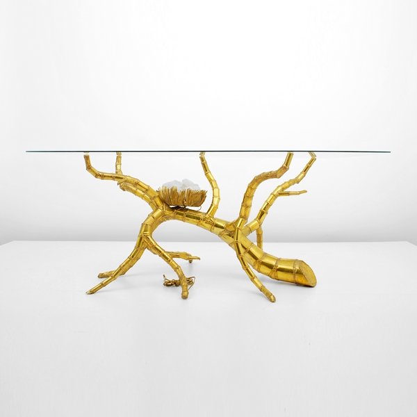 Jacques Duval-Brasseur Dining Table: Designer & Manufacturer: Jacques Duval-Brasseur Markings: marked Country of Origin & Materials: French; brass, glass, quartz Additional Information & Circa: Rare dining table by French sculptor Jacque