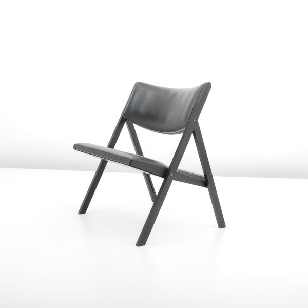 Gio Ponti "Gabriella" Chair: Designer & Manufacturer: Gio Ponti; Walter Ponti San Biagio Mantova Markings: marked Country of Origin & Materials: Italy; wood, leather Additional Information & Circa: Folding "Gabriella" chair, APTA