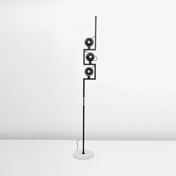 Angelo Lelli "Ball" Floor Lamp: Designer & Manufacturer: Angelo Lelli; Arredoluce Markings: none Country of Origin & Materials: Italy; metal, marble Additional Information & Circa: Floor lamp with 3 adjustable shades and magnetic mo