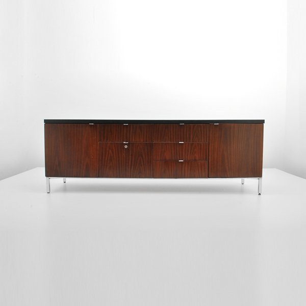 Credenza, Florence Knoll: Designer & Manufacturer: Florence Knoll, Manner of Markings: none Country of Origin & Materials: USA; walnut, metal, mica Additional Information & Circa: Credenza with 4 drawers with separators, file 