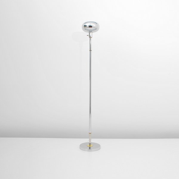 Floor Lamp, Robert Sonneman: Designer & Manufacturer: Robert Sonneman, Manner of Markings: none Country of Origin & Materials: unknown; metal Additional Information & Circa: Chrome floor lamp in the manner of Robert Sonneman; c.