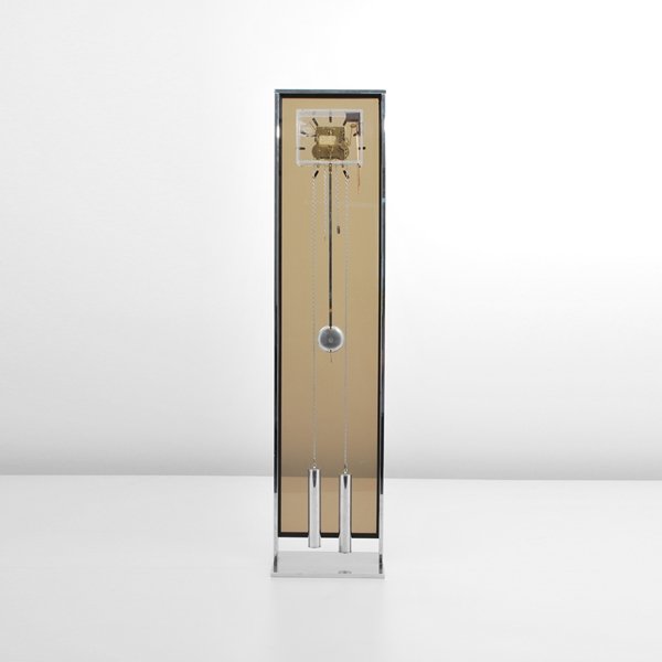 George Nelson & Associates Floor Clock: Designer & Manufacturer: George Nelson & Associates; Howard Miller Clock Co. Markings: marked Country of Origin & Materials: USA; smoked acrylic, chrome, other Additional Information & Circa: Modernis