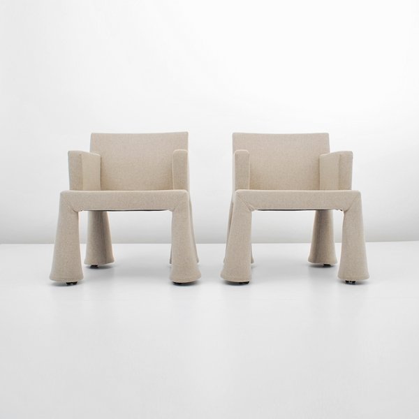 Pair of "V.I.P." Chairs by Marcel Wanders: Designer & Manufacturer: Marcel Wanders; Moooi Markings: marked Country of Origin & Materials: Netherlands; metal, upholstery Additional Information & Circa: Pair of "V.I.P" arm chairs on wheels by Ma