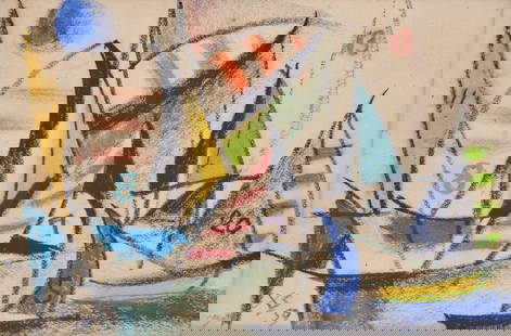 Xanti Schawinsky Drawing, Sailboats: Artist/Designer; Manufacturer: Alexander "Xanti" Schawinsky (Swiss, 1904-1979)Marking(s); notes: signed; 1959Materials: pastel on paperDimensions (H, W, D):