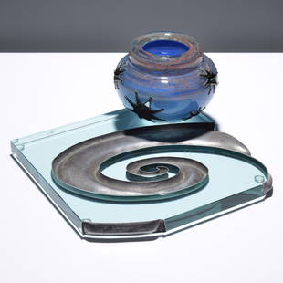 Michael Glancy Sculpture, 2 Pcs.: Artist/Designer; Manufacturer:&nbsp;Michael Glancy (American, 1950-2020)Marking(s); notes: signed; 1986Materials: glass, pewterDimensions (H, W, D): base: 1&quot