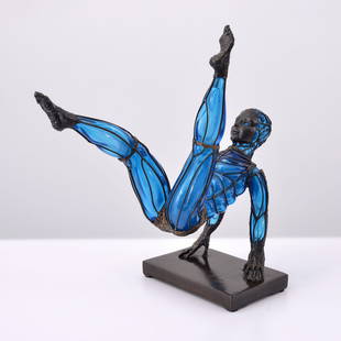 David Bennett BLUE ACROBAT Sculpture: Artist/Designer; Manufacturer:&nbsp;David Bennett (American, b. 1941)Marking(s); notes:&nbsp;signedMaterials:&nbsp;blown glass, bronzeDimensions (H, W, D): 23&qu