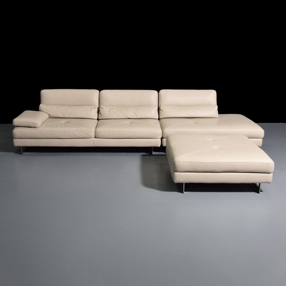 Roche Bobois Sectional Sofa, 3 Pcs.: Artist/Designer; Manufacturer: Roche Bobois (France)Marking(s); notes: Roche Bobois plaque, marking(s)Materials: leather, chromed metalDimensions (H,