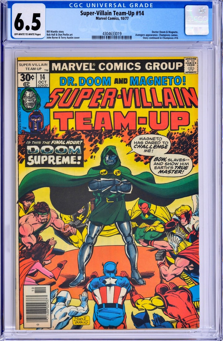 SUPER-VILLAIN TEAM-UP #14, CGC 6.5: Artist/Designer; Manufacturer: John Byrne, Archie Goodwin, Bob Hall, Annette Kawecki, Bill Mantlo, Gaspar Saladino, Don Warfield, Irving Watanabe; Marvel Comics (USA) Marking(s); notes: no signatures/