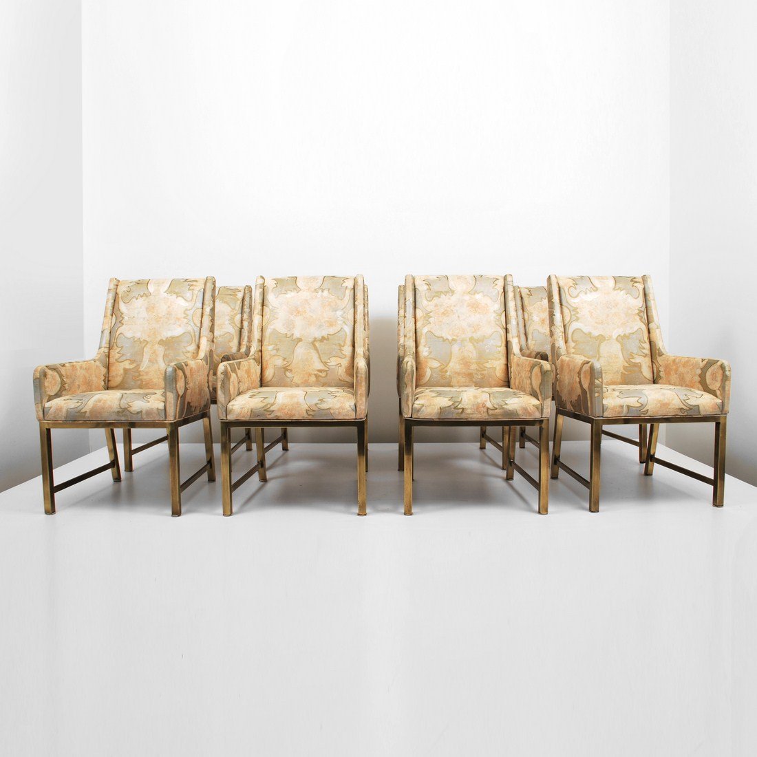 Set of 8 Mastercraft Dining Chairs: Designer & Manufacturer: Mastercraft Markings: none Country of Origin & Materials: USA; brass, upholstery Additional Information & Circa: Set of 8 dining chairs by Mastercraft c. 1980 (Key Word Search