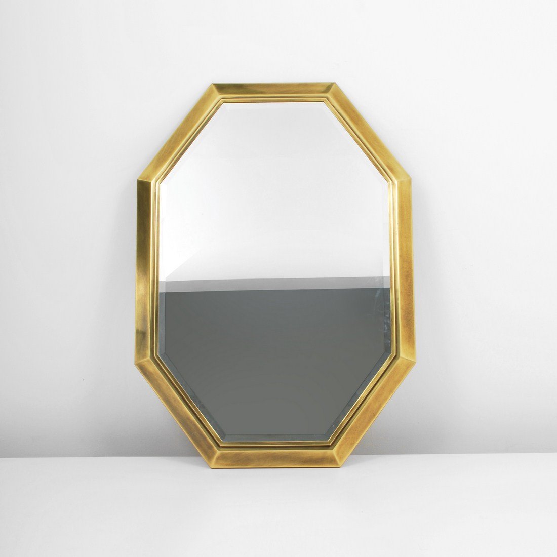 Mastercraft Mirror: Designer & Manufacturer: Mastercraft Markings: marked Country of Origin & Materials: USA; brass, wood Additional Information & Circa: Mirror by Mastercraft c. 1980 (Key Word Search: Baker, Hollywood R