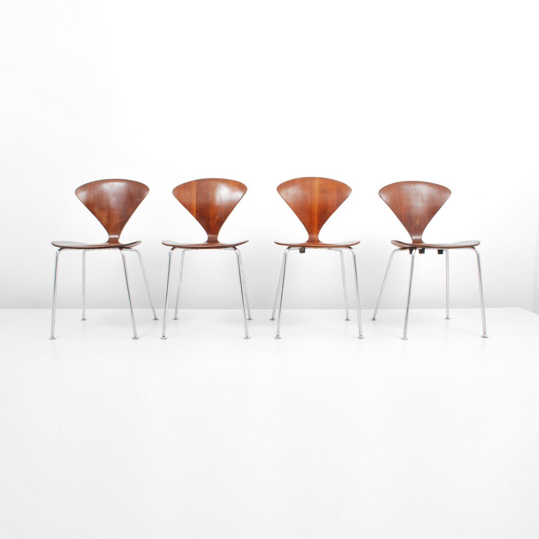 Set of 4 Norman Cherner Chairs: Designer & Manufacturer: Norman Cherner; Plycraft Markings: marked Country of Origin & Materials: USA; fruitwood Additional Information & Circa: Set of 4 chairs by Norman Cherner c. 1970 (Key Word Sea