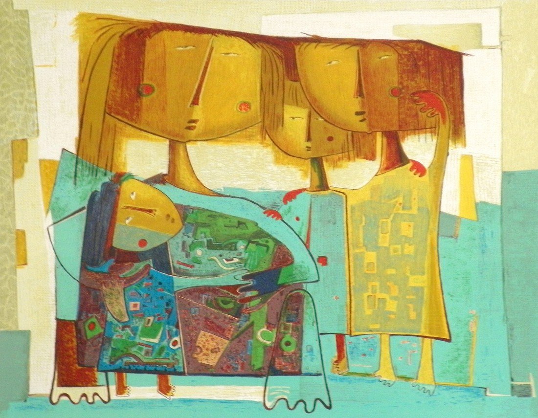 Framed Angel Botello Lithograph, e. 61/150: Designer & Manufacturer: Angel Botello Markings: signed; e. 61/150 Country of Origin & Materials: Spanish; lithograph Additional Information & Circa: Large framed lithograph by Angel Botello (1913-198