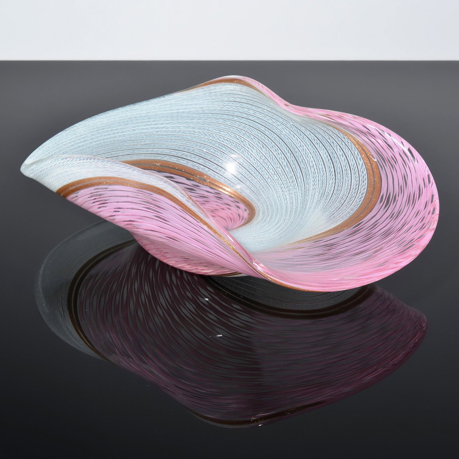 Large Fratelli Toso FILIGRANA Bowl, Murano: Artist/Designer; Manufacturer: Fratelli Toso (Italy) Marking(s); notes: no marking(s) apparent Materials: glass Dimensions (H, W, D): 4"h,
