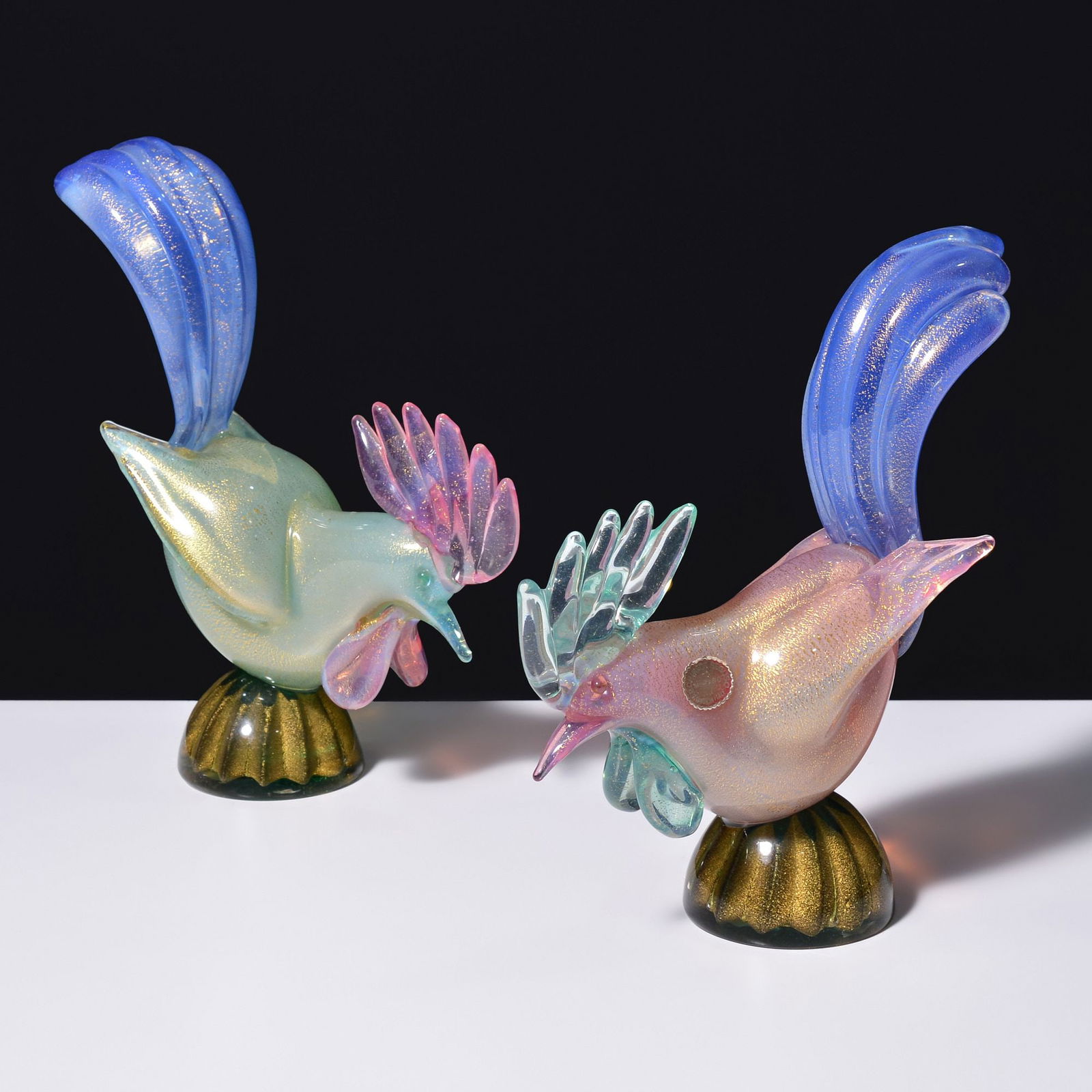 2 Archimede Seguso SOMMERSO Rooster Sculptures, Murano (1 of 15)