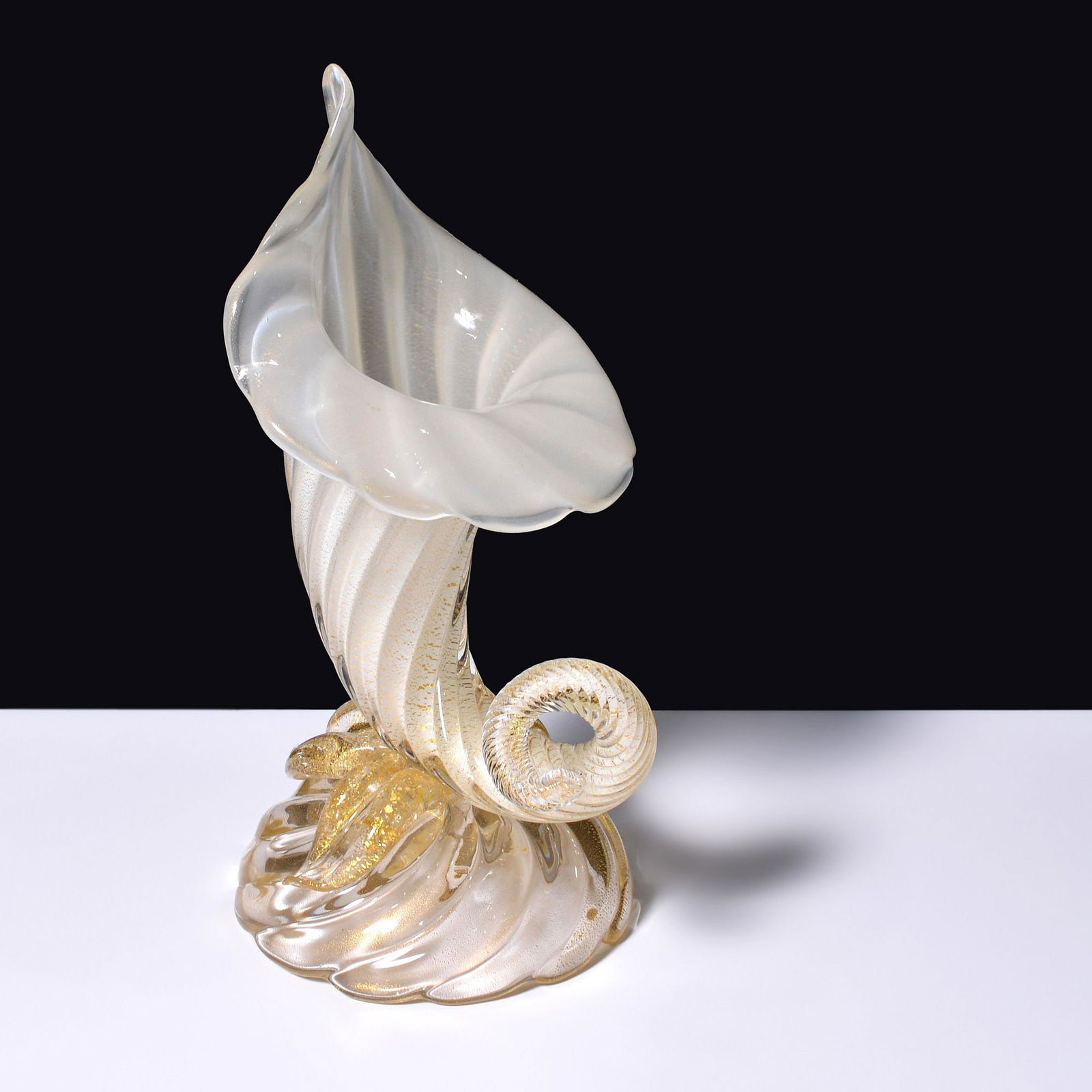 Archimede Seguso OPALINO A COSTE Cornucopia Vase / Vessel, Murano (1 of 14)