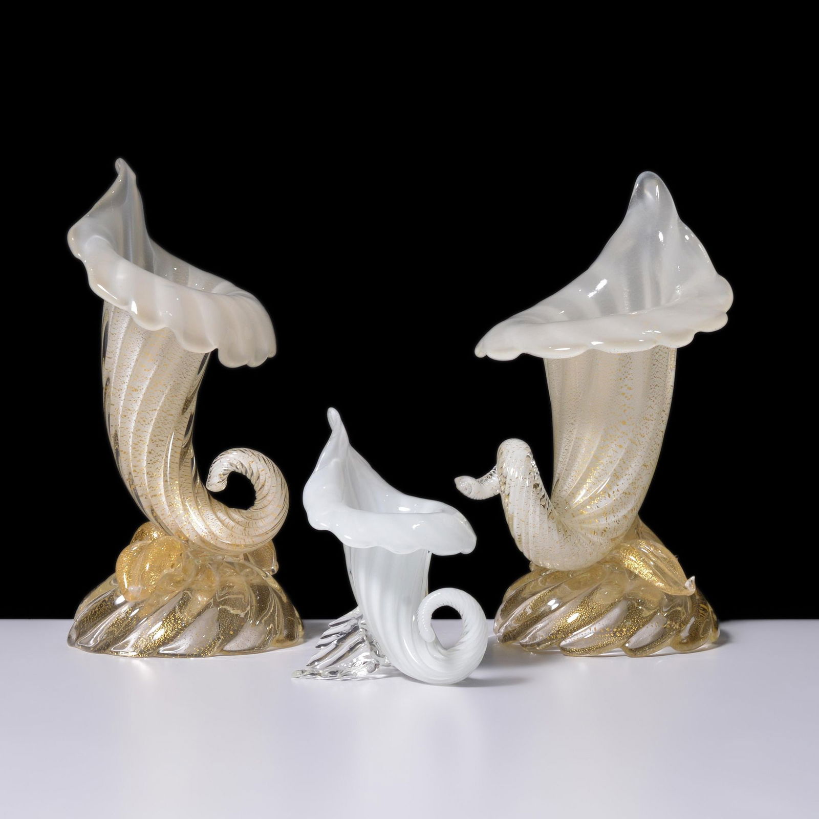 3 Archimede Seguso OPALINO A COSTE Cornucopia Vases / Vessels, Murano (1 of 20)