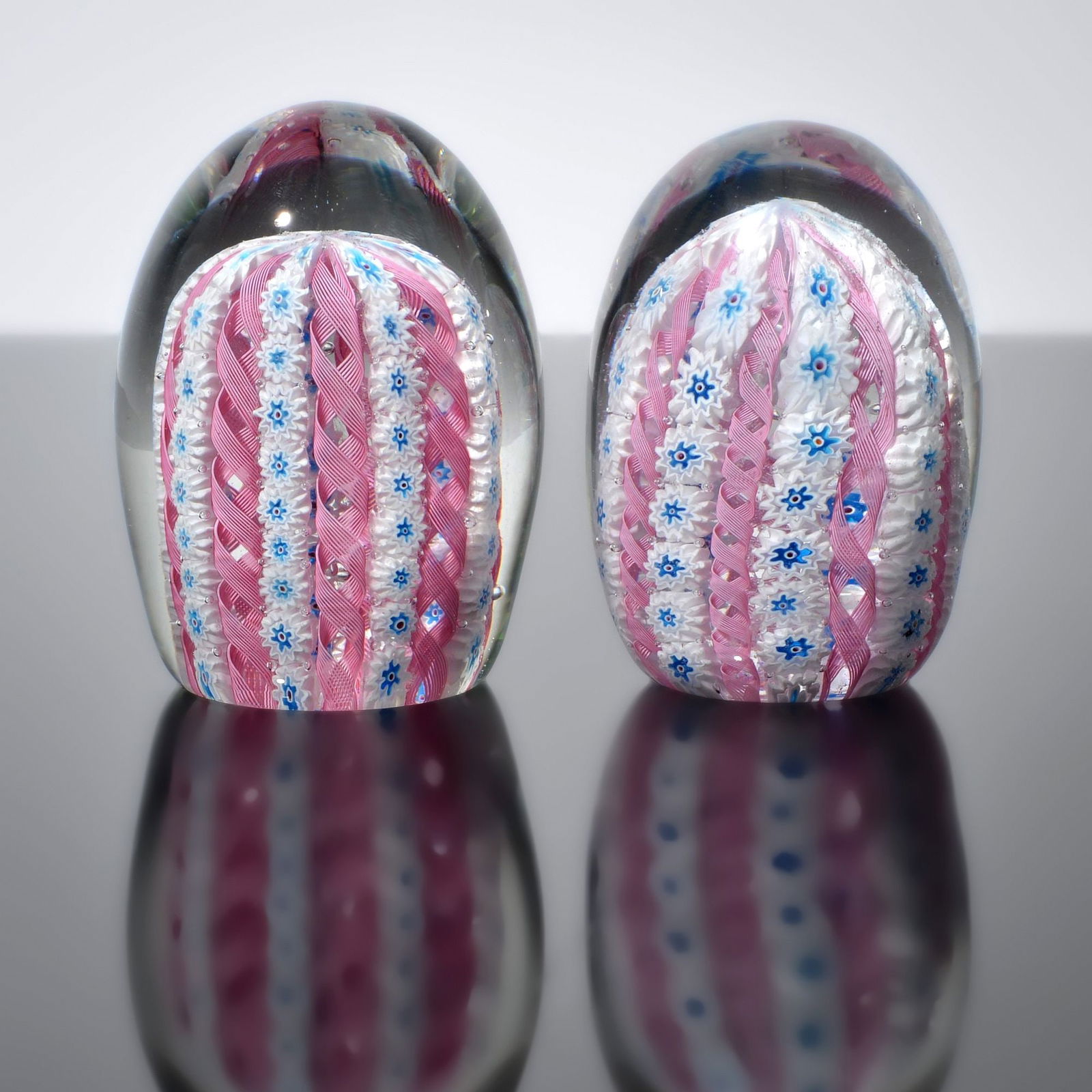 2 Fratelli Toso MILLEFIORI Paperweights, Murano: Artist/Designer; Manufacturer: Fratelli Toso (Italy)Marking(s); notes: label (1)Materials: glassDimensions (H, W, D): largest: 4.25"h, 3"