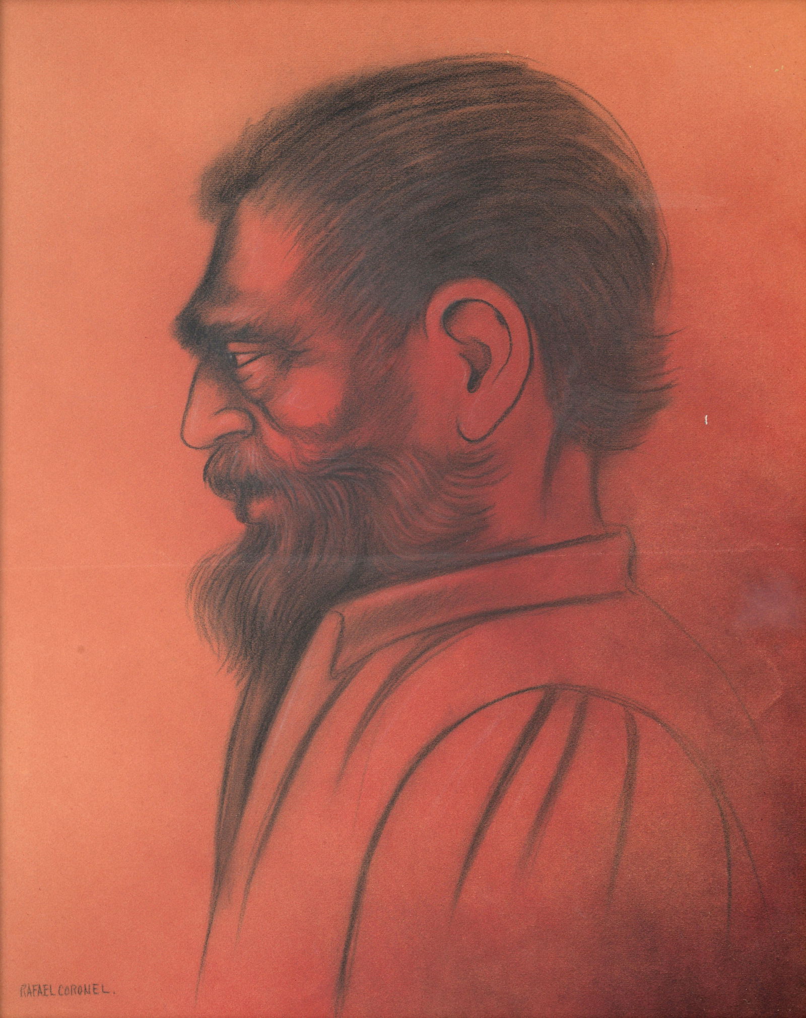 Rafael Coronel Charcoal Portrait Drawing, 25"H (1 of 5)