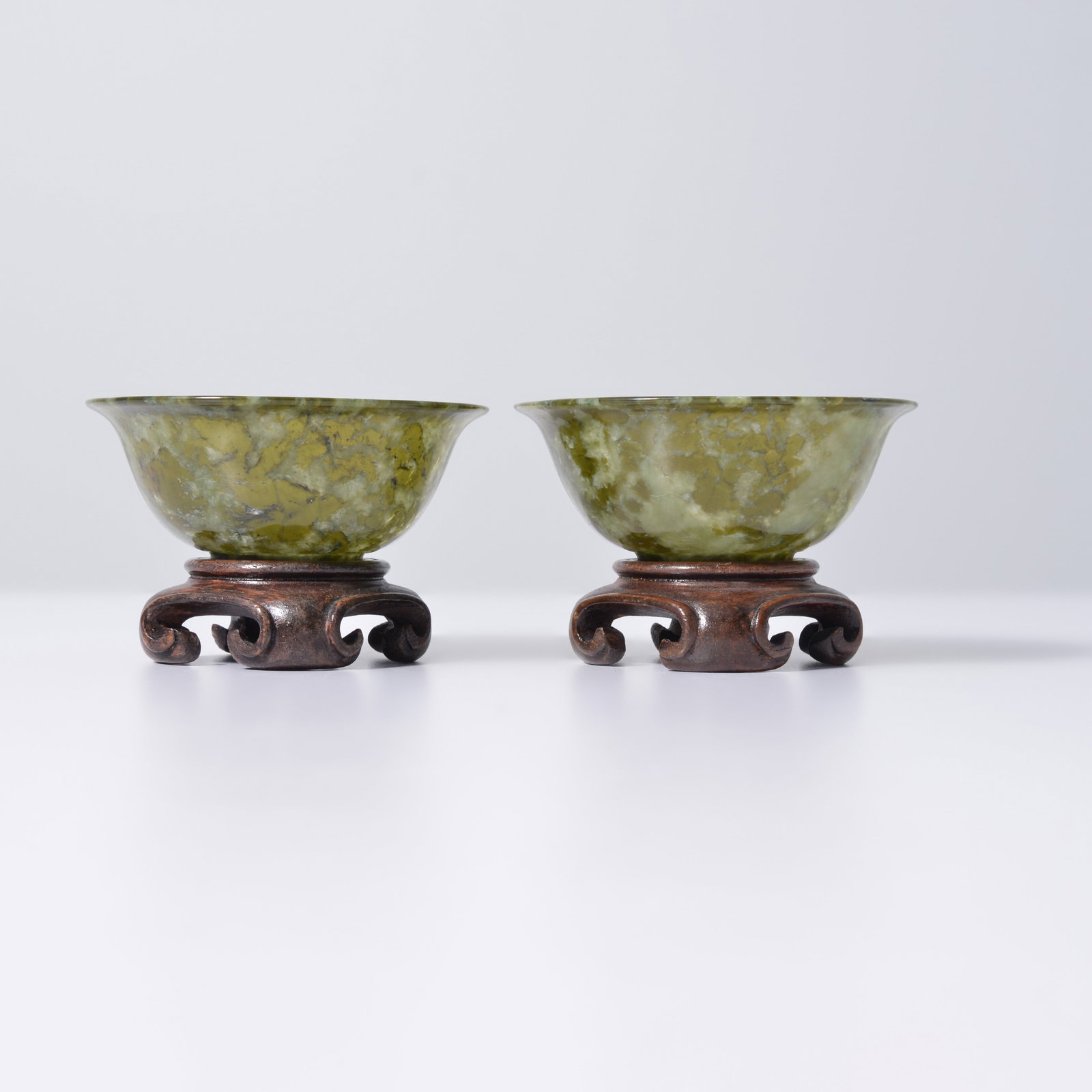 Pair of Chinese SPINACH JADE Bowls (1 of 10)