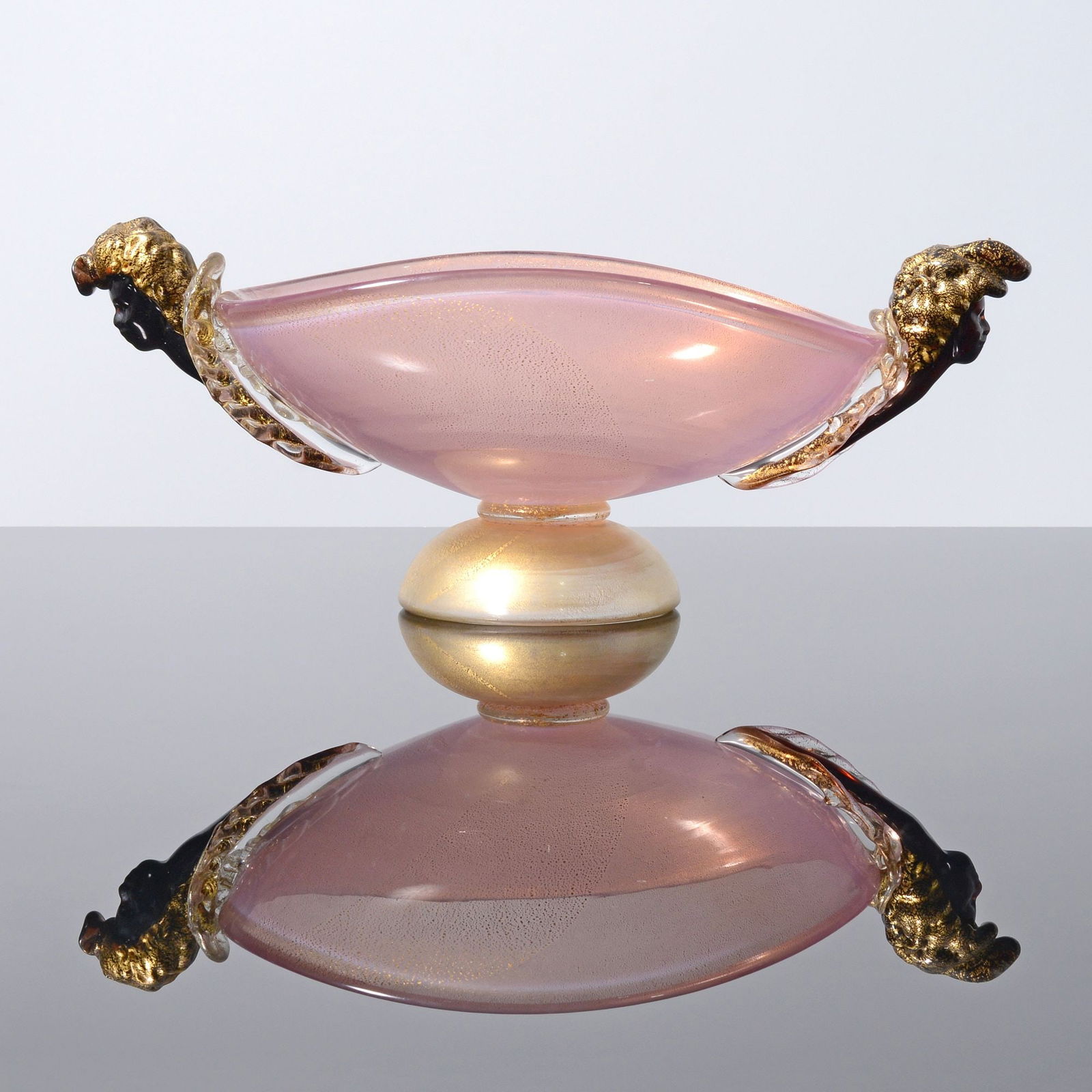 Murano Blackamore Bowl / Vessel, Manner of Barovier & Toso, 14.5"W: Artist/Designer; Manufacturer: Barovier & Toso (Italy), manner ofMarking(s); notes: no marking(s) apparentMaterials: glassDimensions (H, W, D): </