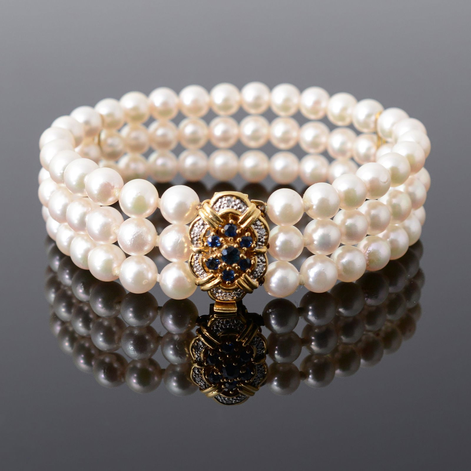 Pearl, Sapphire & Diamond Estate Bracelet: 18K Gold Clasp (1 of 13)
