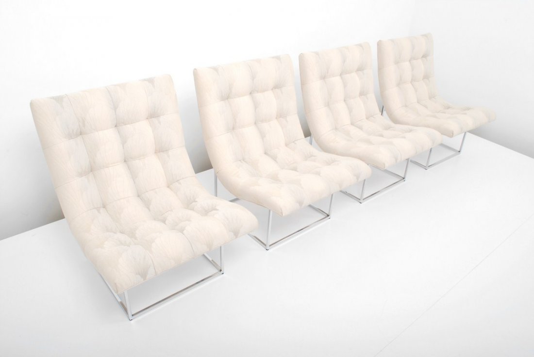 Milo Baughman Lounge Chairs, Set of 4: Designer & Manufacturer: Milo Baughman, Thayer Coggin Markings: none Country of Origin & Materials: USA; chrome, upholstery Additional Information & Circa: Set of 4 lounge chairs by Milo Baughman; c.