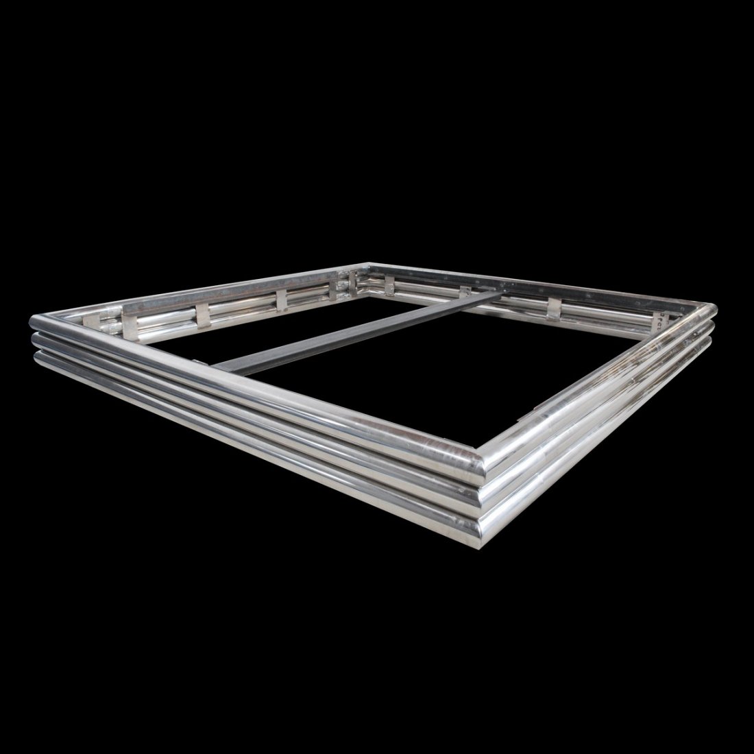 Brueton King Size Bed: Designer & Manufacturer: Brueton Markings: none Country of Origin & Materials: Italy; metal Additional Information & Circa: Modernist king size bed by Brueton; c. 1970 Dimensions: 10"h, 84"w, 86"d