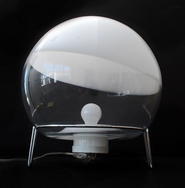 Angelo Mangiarotti "Sfera" Table Lamp: Designer & Manufacturer: Angelo Mangiarotti; Skipper/Pollux Markings: none Country of Origin & Materials: Italy; chrome, glass Additional Information & Circa: "Sfera" table lamp by Angelo Mangiarotti;