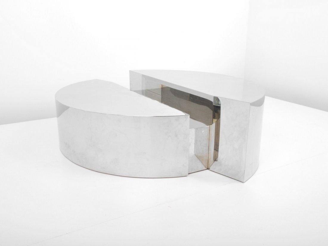 3-Piece Cocktail Table, Paul Evans: Designer & Manufacturer: Paul Evans, Manner of Markings: none Country of Origin & Materials: unknown; chromed metal Additional Information & Circa: 3-Piece cocktail table in the manner of Paul Evans;