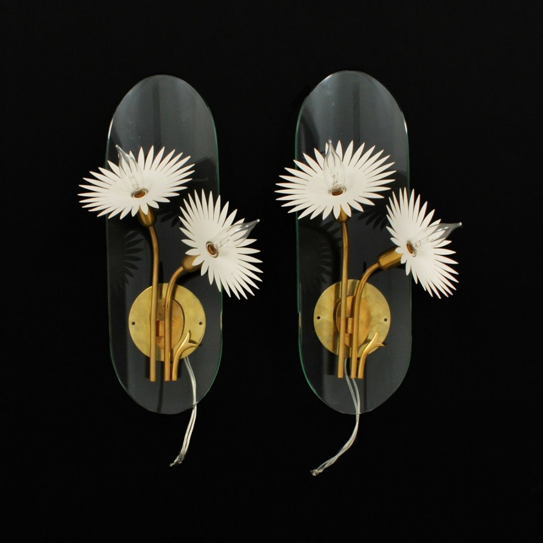 Pair of Sconces, Pietro Chiesa: Designer & Manufacturer: Pietro Chiesa, Attributed; Fontana Arte Markings: none Country of Origin & Materials: Italy; glass, brass, metal Additional Information & Circa: Pair of sconces attributed to 