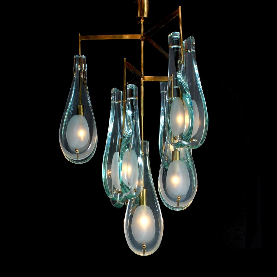 Italian Chandelier, Max Ingrand: Designer & Manufacturer: Max Ingrand, attributed; Fontana Arte Markings: none Country of Origin & Materials: Italy; glass, brass Additional Information & Circa: Large chandelier attributed to Max Ingr