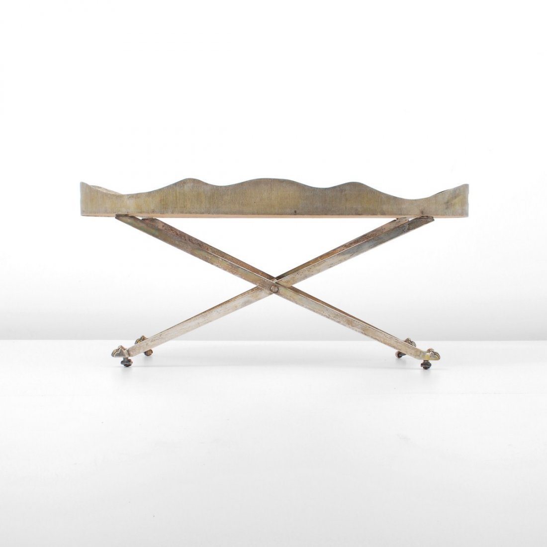 Rare Maria Pergay "Tea" Table: Designer & Manufacturer: Maria Pergay Markings: none Country of Origin & Materials: France; silver-plated brass, wood Additional Information & Circa: Rare "Tea" table by Maria Pergay; c. 1960 (Key Wor