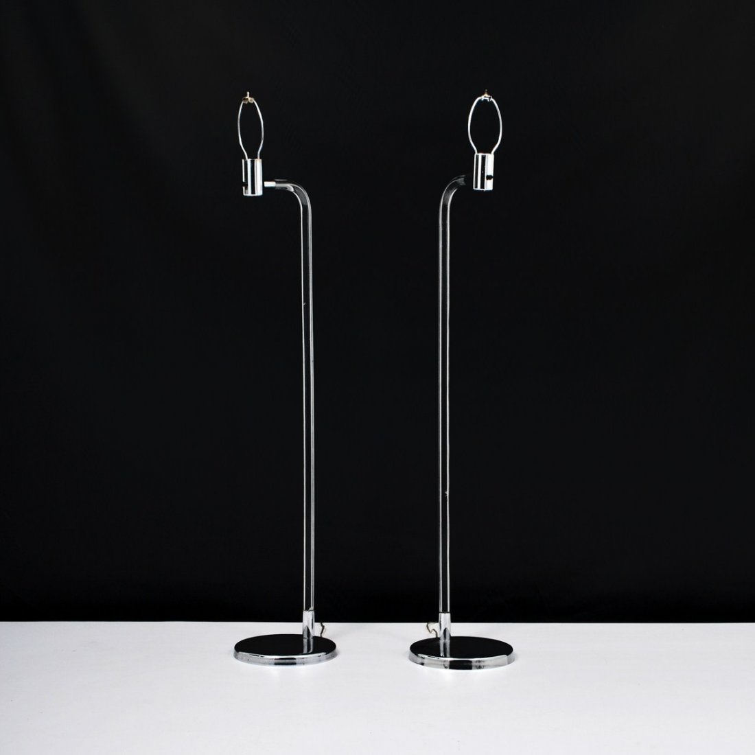 Pair of George Kovacs Floor Lamps: Designer & Manufacturer: George Kovacs Markings: marked Country of Origin & Materials: USA;, lucite, chrome Additional Information & Circa: Pair of floor lamps by George Kovacs; c. 1980 (Key Word Sear