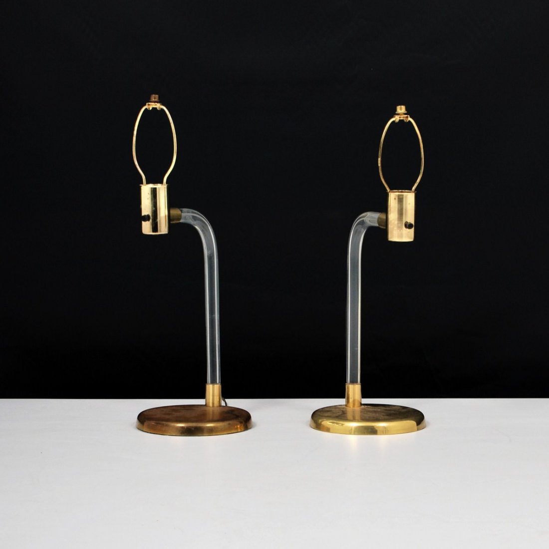 Pair of George Kovacs Lamps: Designer & Manufacturer: George Kovacs Markings: none Country of Origin & Materials: USA; lucite, brass Additional Information & Circa: Pair of table lamps by Kovacs; c. 1980 (Key Word Search: Peter H