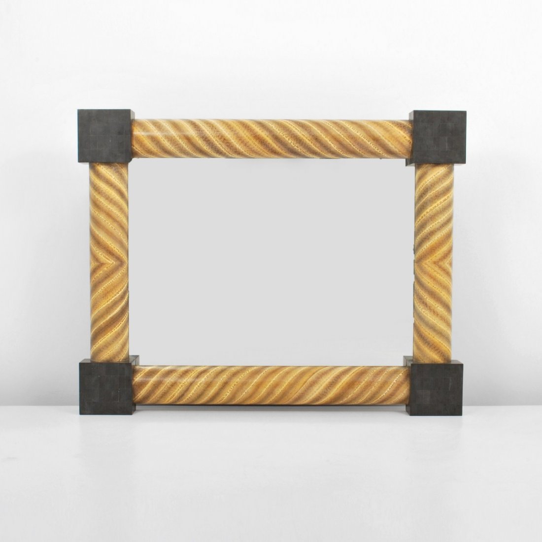 Monumental Snakeskin Mirror, Karl Springer: Designer & Manufacturer: Karl Springer, see notation in "Additional Information & Circa" Markings: marked Country of Origin & Materials: USA; snakeskin, mirror, stone Additional Information & Circa: M