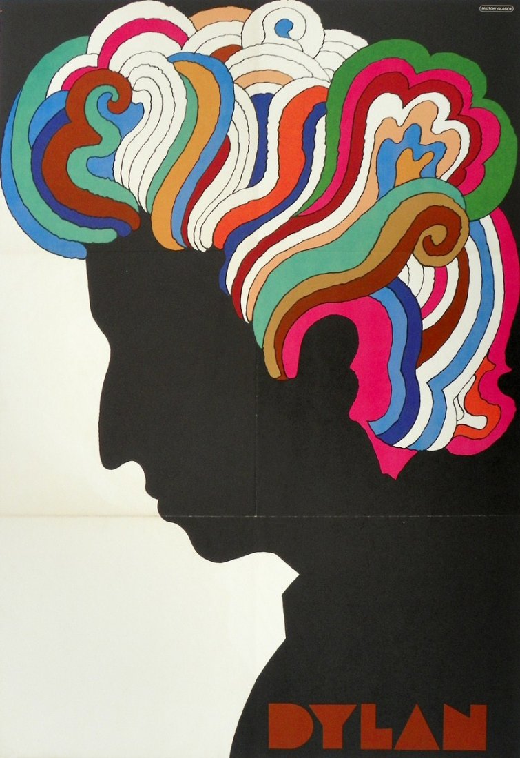 Milton Glaser "Dylan" Offset Poster: Designer & Manufacturer: Milton Glaser Markings: signed in plate Country of Origin & Materials: American; offset Additional Information & Circa: "Dylan" offset poster by American illustrator Milton Gl