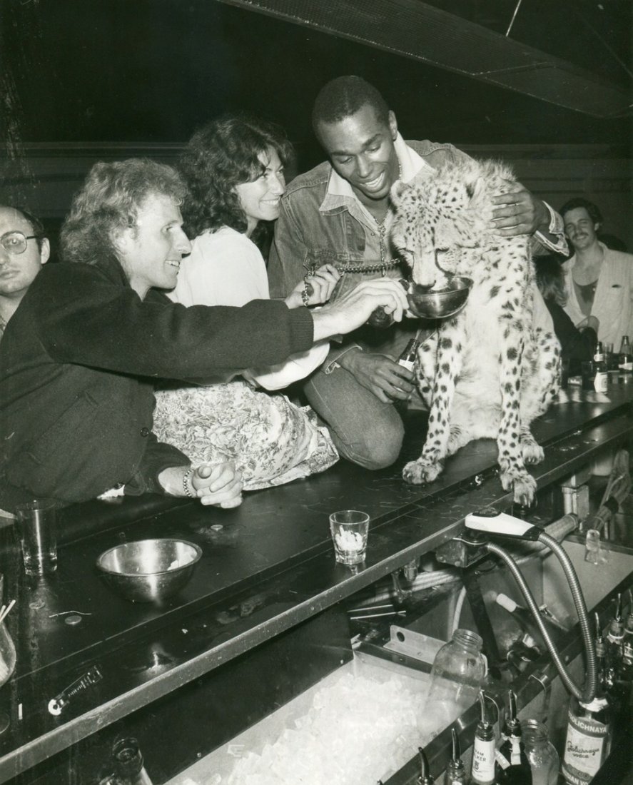 Evert, Gerulaitis, St. Jacques, Benecke, Studio 54: Additional Information & Circa: Photo 1: Chris Evert and Steve Rubell at Studio 54. Photo 2: Vitas Gerulaitis, Sterling St. Jacques and Khaym The Cheetah on the bar at Studio 54, 1978 (AP). Photo 3: V