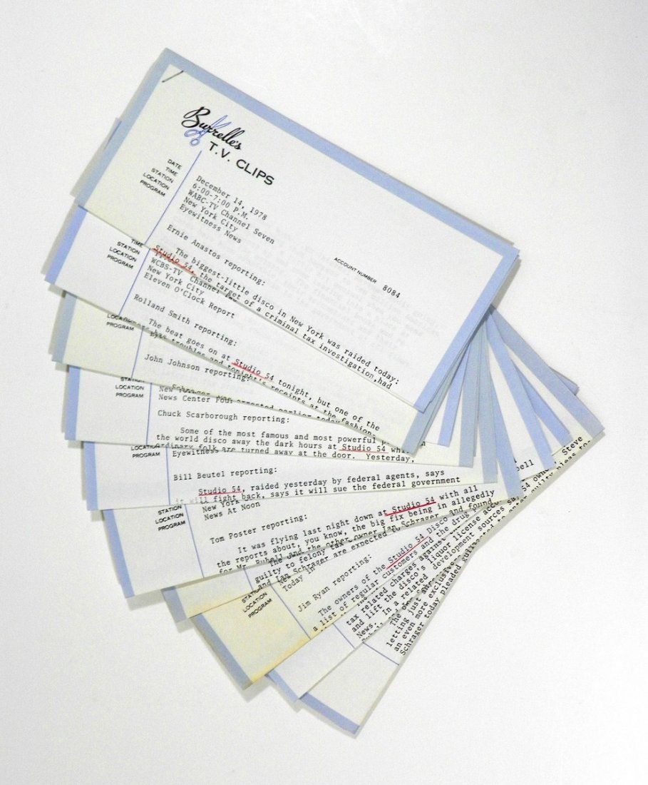 Rubell, Johnny C., Studio 54 Photos; Ephemera: Additional Information & Circa: Photograph of Studio 54, 1978 (AP). Photo 1, 2: Photograph of Steve Rubell and Johnny C. at Studio 54, 1979 (AP). Letters and notes to Steve Rubell while in jail from v