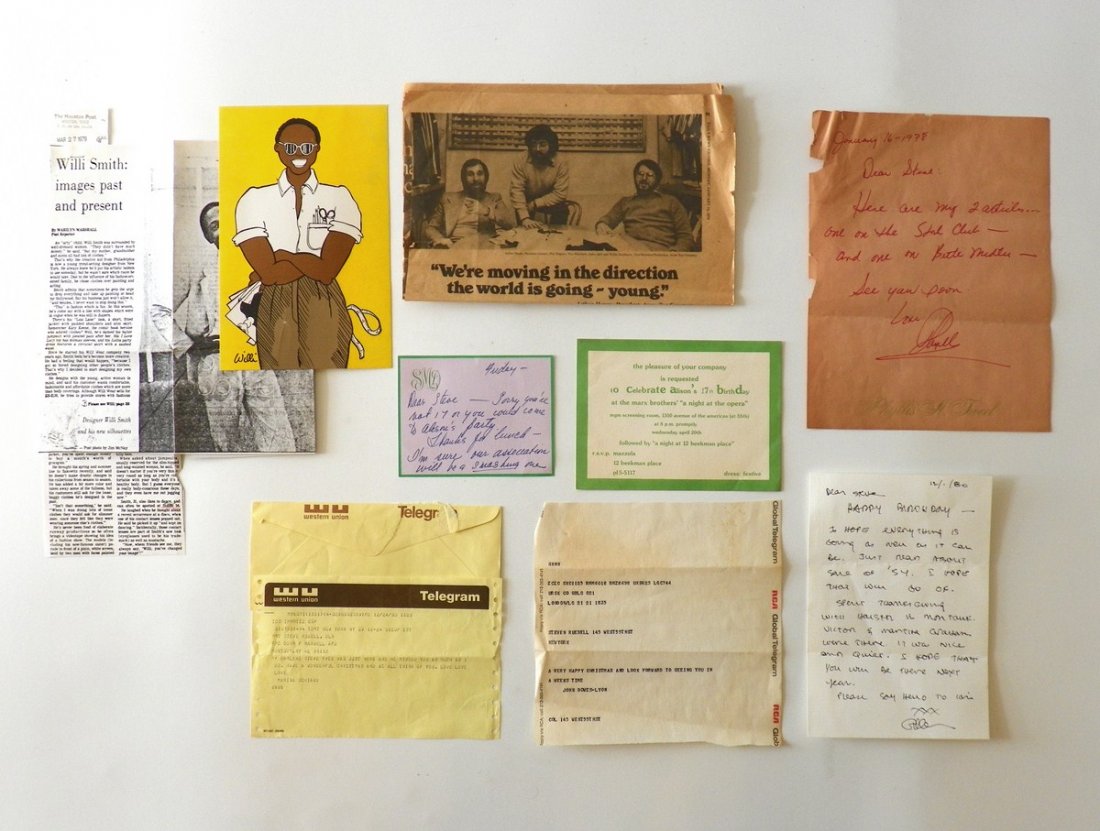 Steve Rubell Ephemera: Additional Information & Circa: Signed birthday card from Willi Smith to Steve Rubell. Signed birthday note to Steve Rubell, 1980. Signed note from Phyllis Tweel to Steve Rubell, 1978. Telegram from M