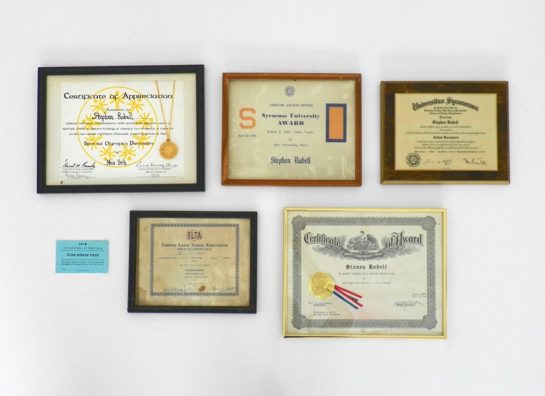 Steve Rubell Ephemera: Additional Information & Circa: Steve Rubell's Syracuse University diploma, Syracuse University most valuable player certificate, Special Olympics certificate of appreciation, Distinguished Service to