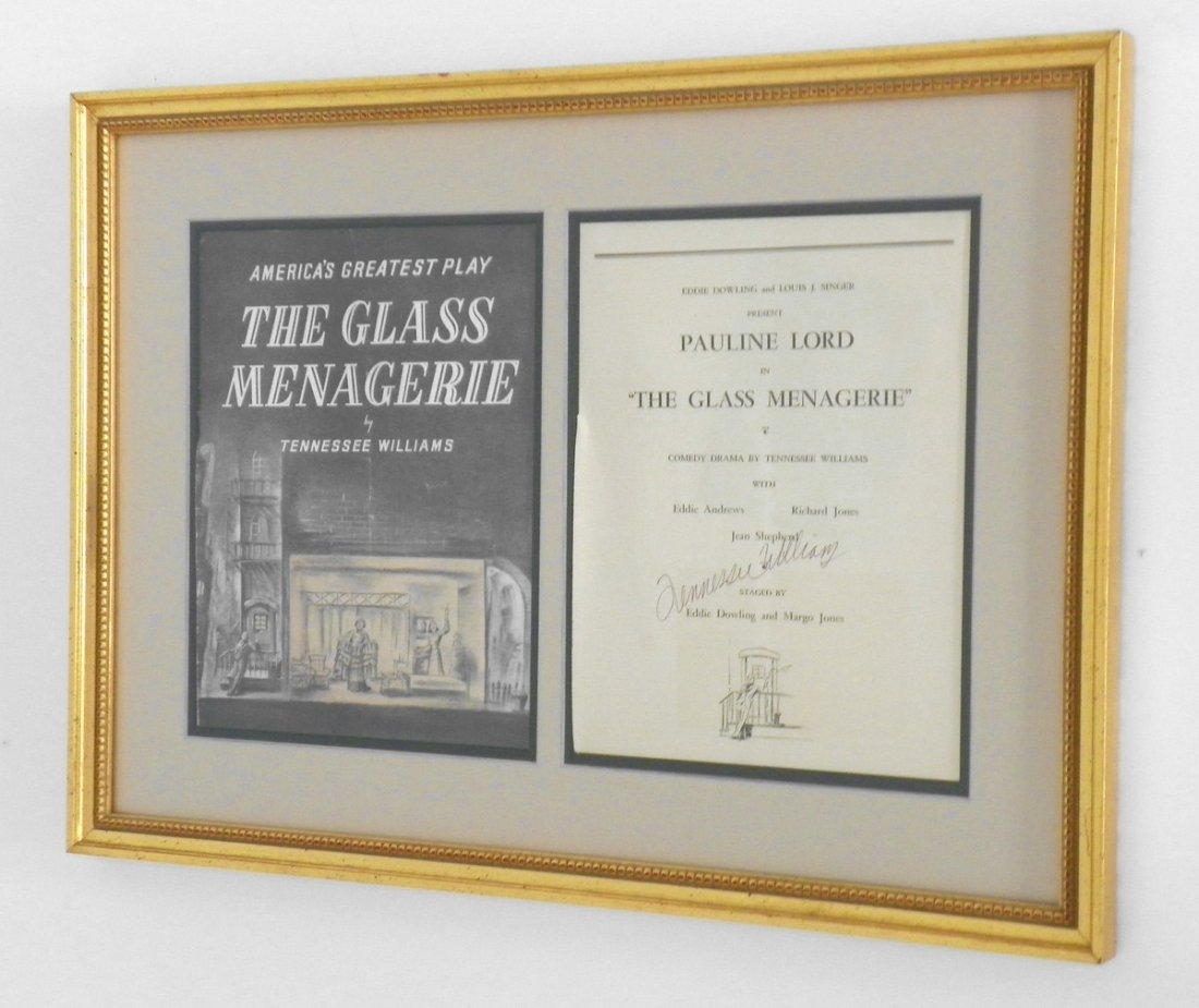 Signed Tennessee Williams Program for "The Glass M: Additional Information & Circa: "The Glass Menagerie" program signed by Tennessee Williams. Provenance: Estate of Steve Rubell Dimensions: 16.25"h, 23"w