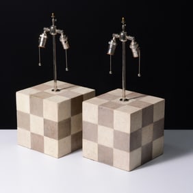 Pair of Shagreen Cube Lamps, Manner of Karl Springer