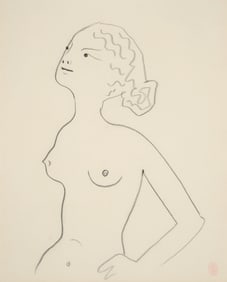 Jean Cocteau Drawing, Female Nude Figure