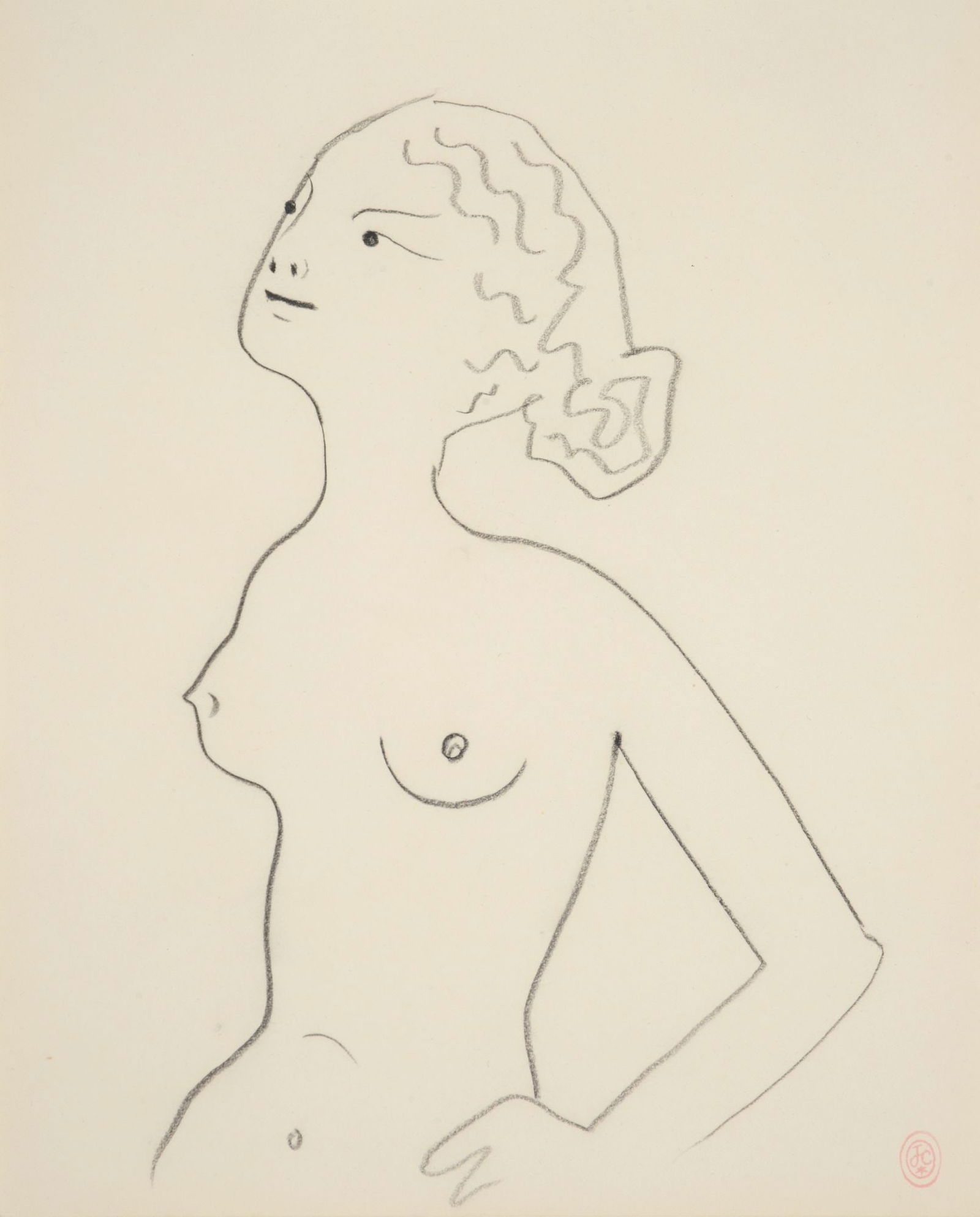Jean Cocteau Drawing, Female Nude Figure: Artist/Designer; Manufacturer: Jean Cocteau (French, 1889-1963)Marking(s); notes: atelier stampMaterials: pencil on paperDimensions (H, W, D): 10.5"h,