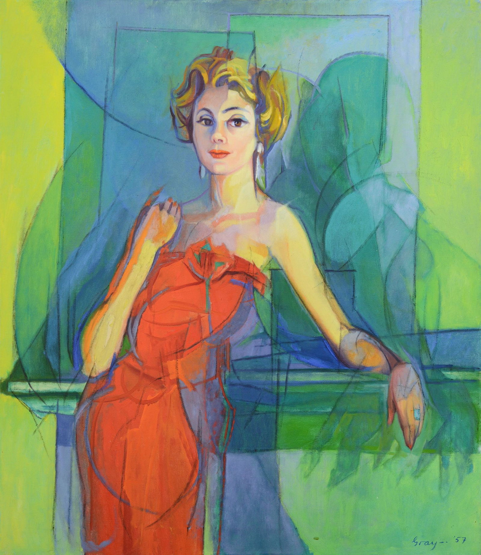 Cleve Gray Portrait Painting, 44"H: Artist/Designer; Manufacturer: Cleve Gray (American, 1918-2004)Marking(s); notes: signed, P.57.3; 1957Materials: oil on linenDimensions (H, W, D): 44"h