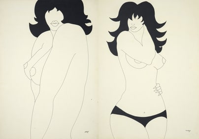 2 Signed Drawings, Female Nude Figures
