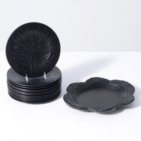 12 Lalique ALGUES Plates & 1 Lalique LAURE Bowl